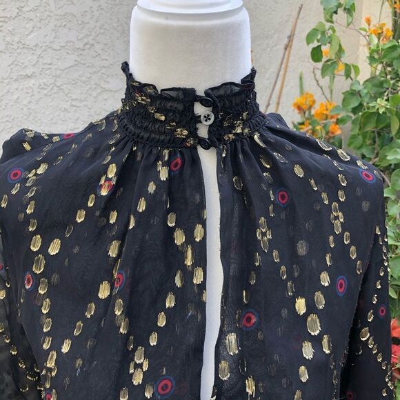 A.L.C. Tula split neck long sleeve silk metallic dress size 0 - Picture 6 of 6